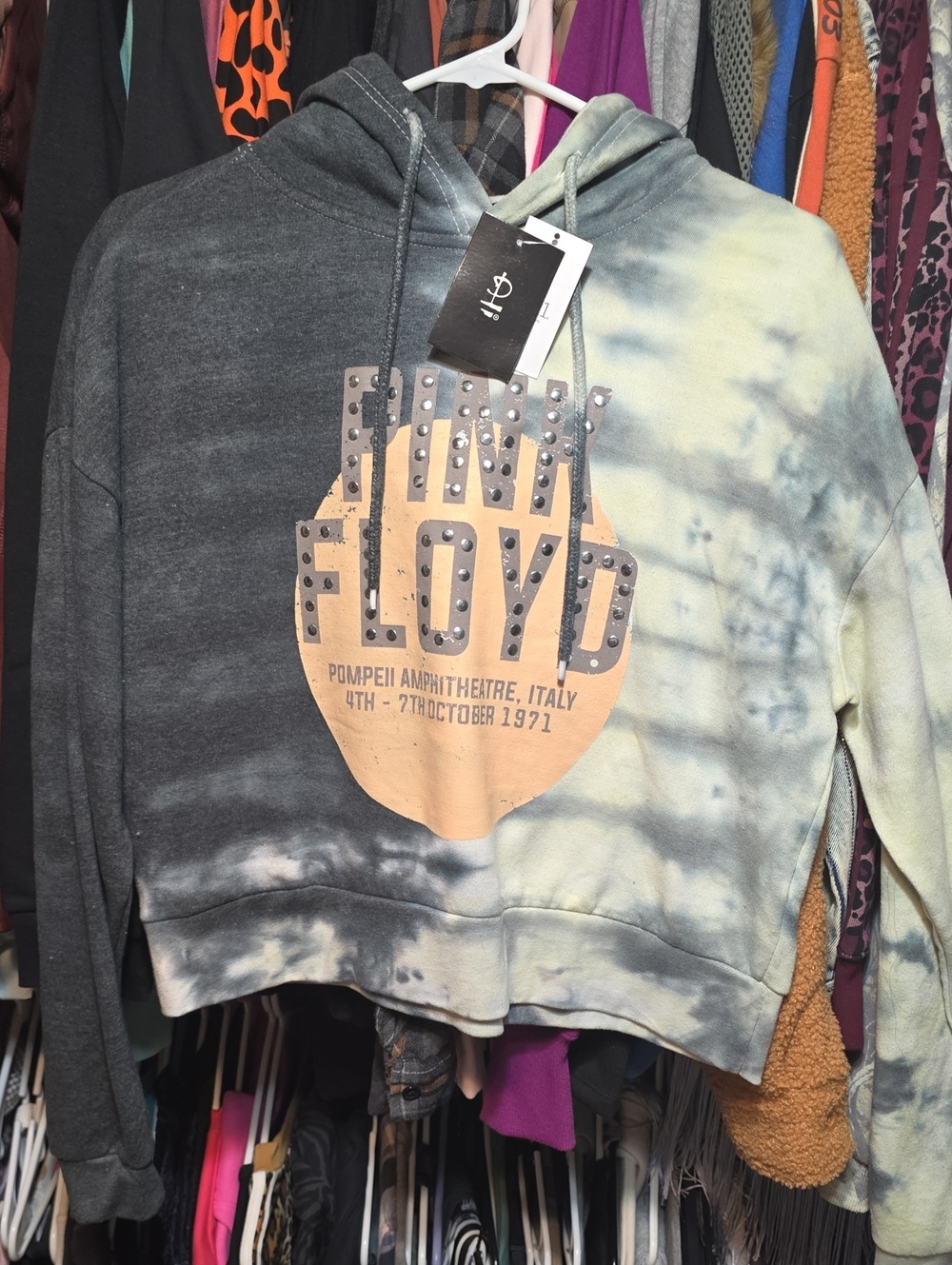Pink Floyd Tie-Dye Hooded Sweatshirt - Gray/Beige Limited Edition New With Tags